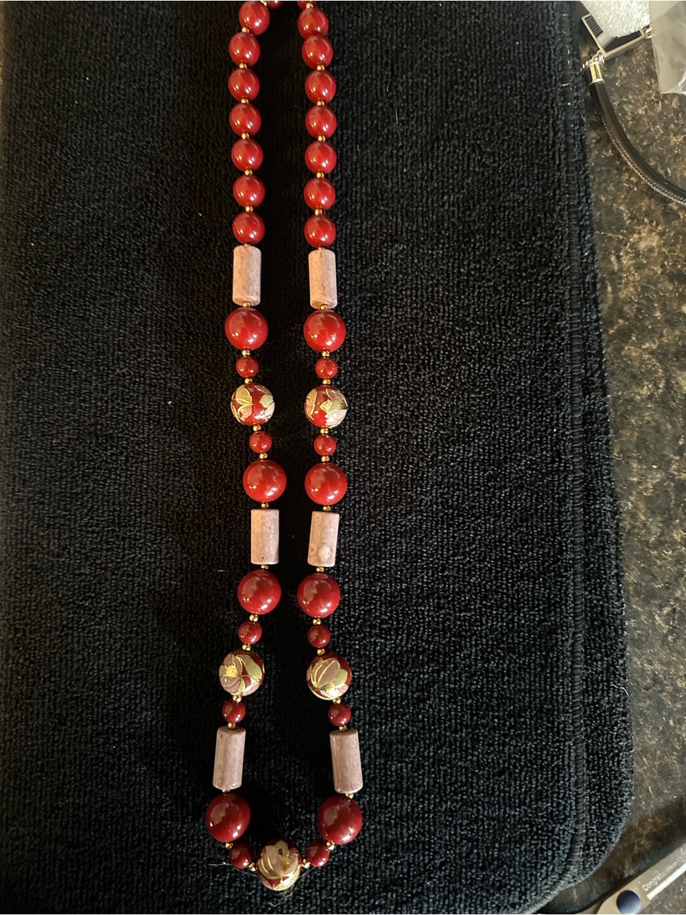Red Beaded Necklace with Gold Accent Beads
